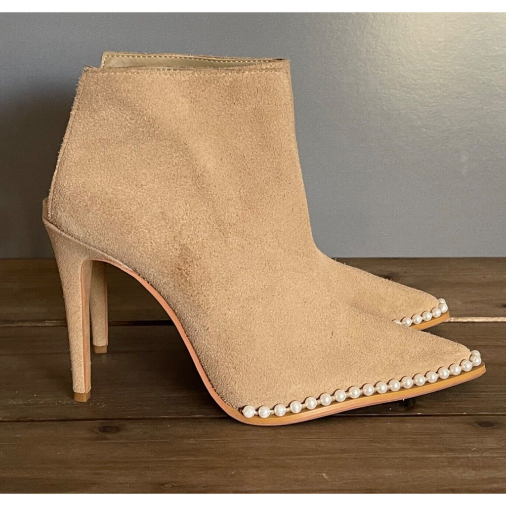 KARL LAGERFELD PARIS Women's Cyron Bootie Size 5 Taupe Suede Open Back
